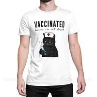 nurse black cat vaccinated because im not stupid print cotton t shirt camiseta hombre i got vaccinated thanks science adult