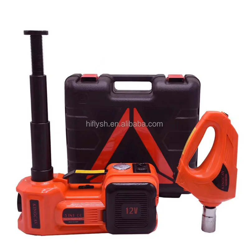 

12V DC 3.0T(6600lb) Electric Hydraulic Floor Jack Tire Inflator Pump and LED Flashlight 3 in 1 Set with Electric Impact Wrench