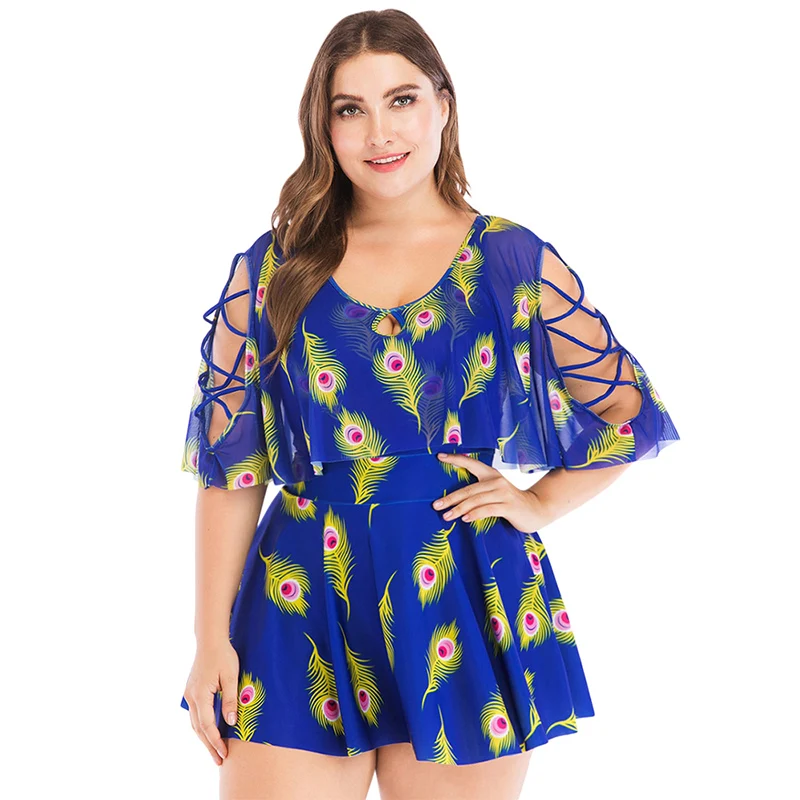 Swim Dresses Women Plus Size Swimsuit Push Up Swimwear Large Sizes Swimming Suit Bathers May Tankini Set 2020 Printed Swimsuits