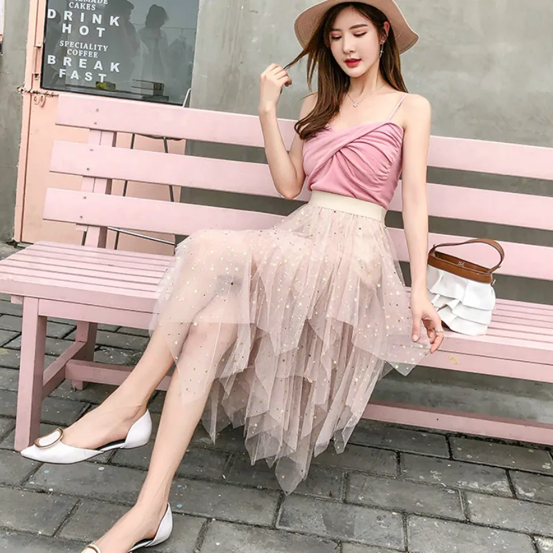 Женские юбки Ulzzang элегантная розовая шикарная нежная однотонная Повседневная