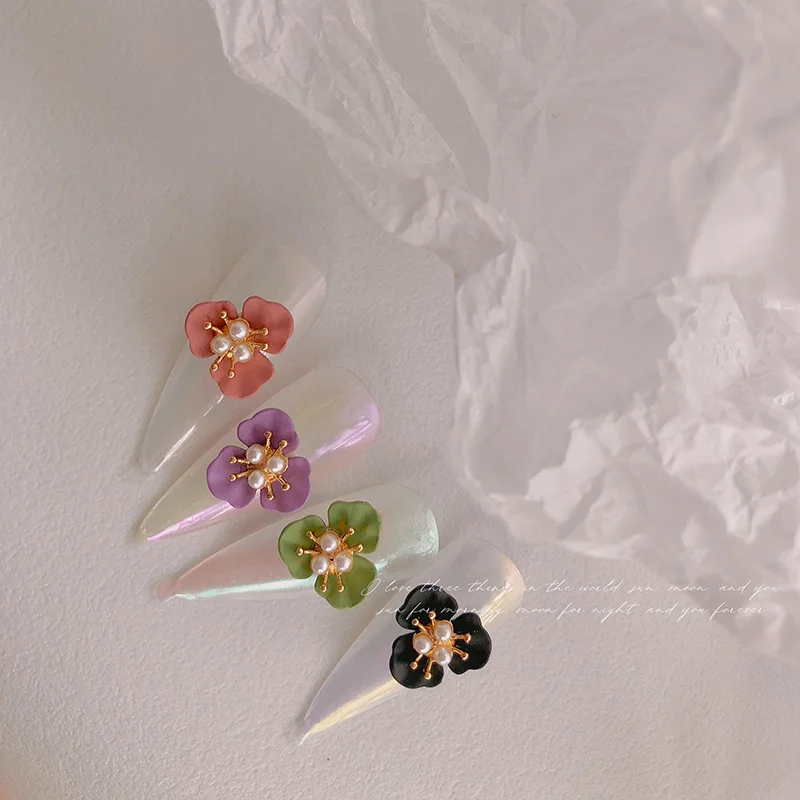 

Set of 10pcs - 3D Flower Pearl Metallic Pretty Flower 7 Colors 12*11mm Kawaii Flatback Cabochon Decoden Metal Nail Charms Beads