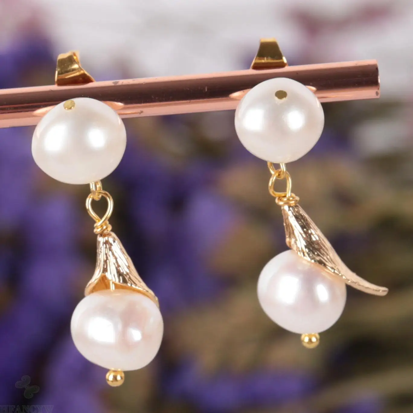 

Natural White baroque pearl Earring 18k Ear Drop Women Jewelry Party Dangle Classic