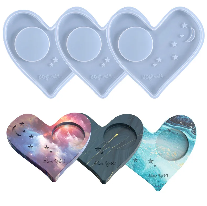 

DIY Crystal Epoxy Resin Mold Heart-shaped Star Moon Coaster Cup Pad Tray Mould Handmade Casting Molds Home Decoration Crafts
