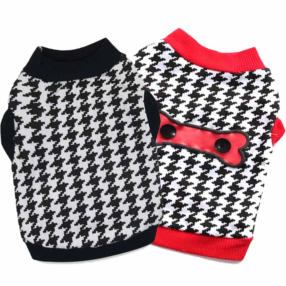 

Small and Medium-sized Dog Pet Cats and Dogs Clothes Autumn New Classic Fashion Checkered Sweater Short-sleeved T-shirt