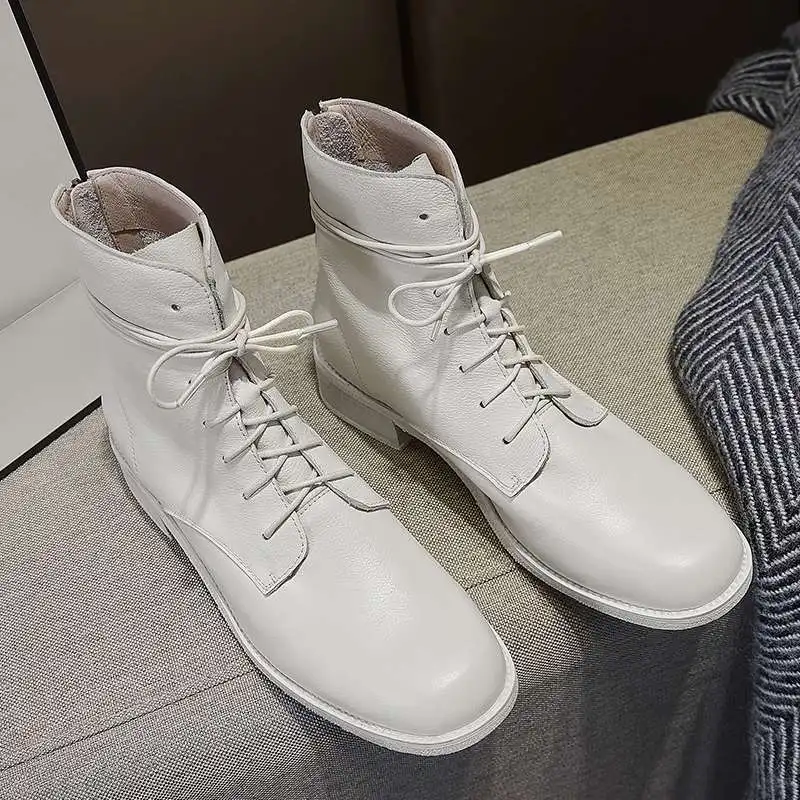 Lenkise/зимняя обувь из натуральной кожи с круглым носком на среднем каблуке Женские