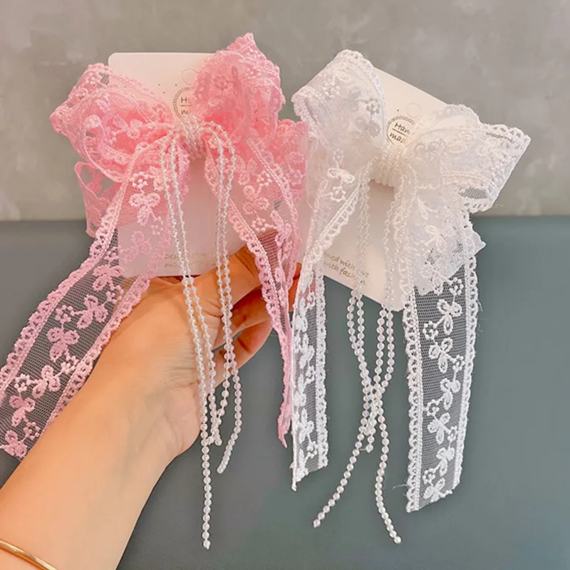 

1PC Korean Children Hair Accessories Lace Streamer Mesh Hair Bows Clips Princess Hairpin Girls Birthday Party Headwear Headdress