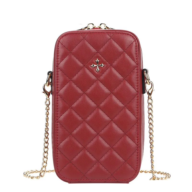 

Mobile Phone Bag Women's Check Pattern Large-Capacity Chain Diagonal Women's Bag Fashion Vertical Zipper Wallet Purses