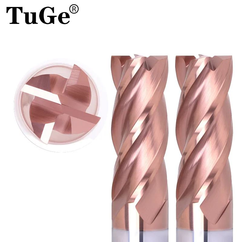 

TuGe milling cutter HRC55 CNC tools 4 flute flat end mills carbide tungsten steel metall alloy milling cutter 4 6 8 12mm
