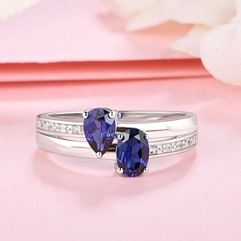 Обручальное кольцо унисекс с синим сапфировым серебром для влюбленных
