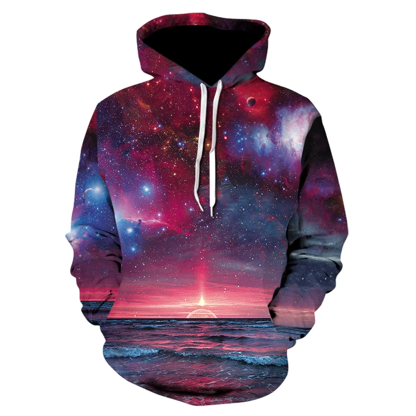 

New Fashion 3D Hoodie Men/Women Print Sunrise Space Galaxy 3D mens hoodies Sweatshirt Couples Hoody Pullovers black jacket