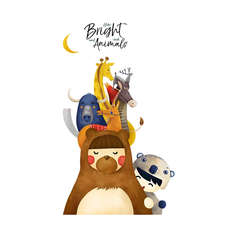 

Cartoon Animal Wall Stickers Kids Room Bedroom Decor Aesthetic Nursery Wall Decoration Vinly Self Adhesive Wallpaper