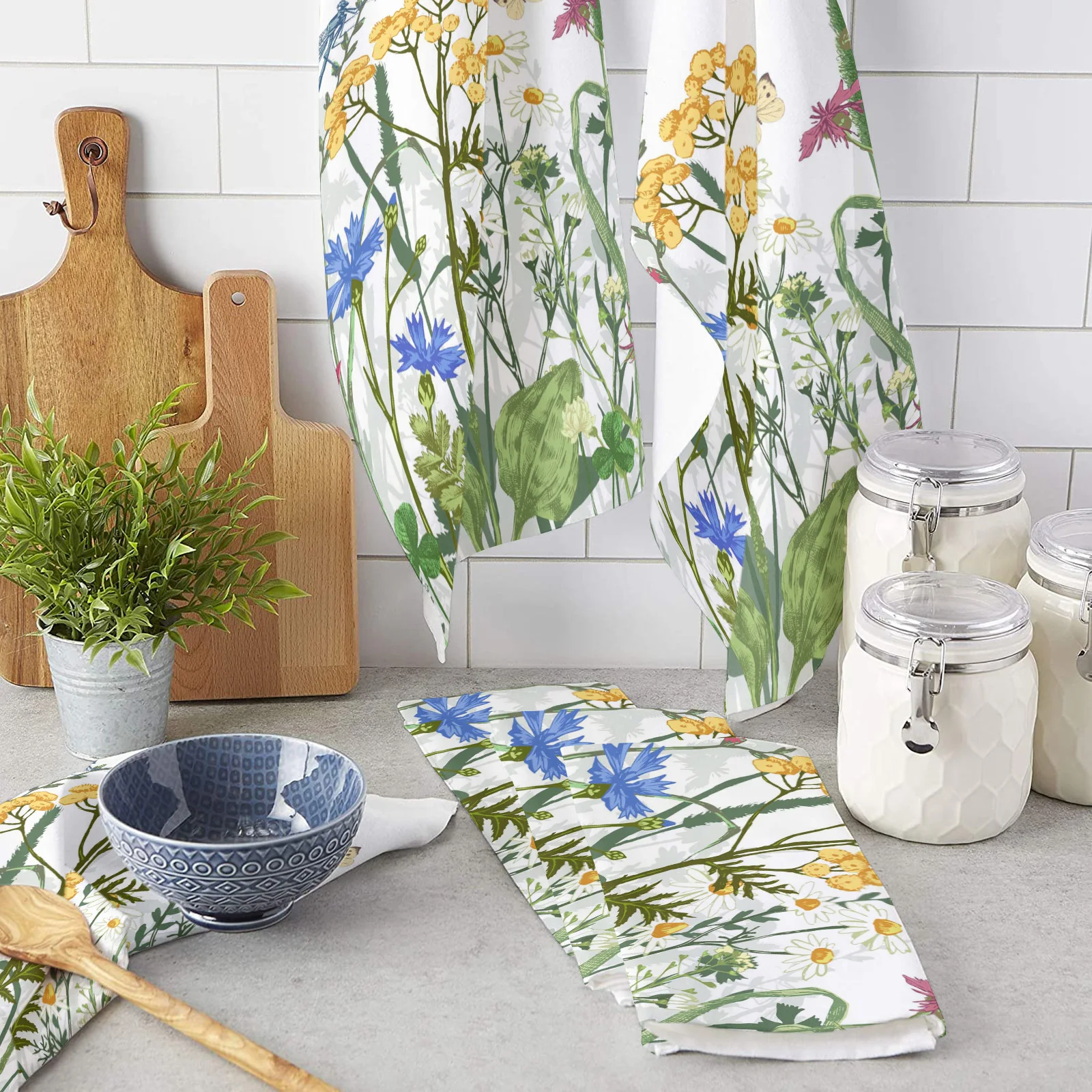 

Кухонное полотенце из микрофибры с цветами, бабочкой, стрекозой