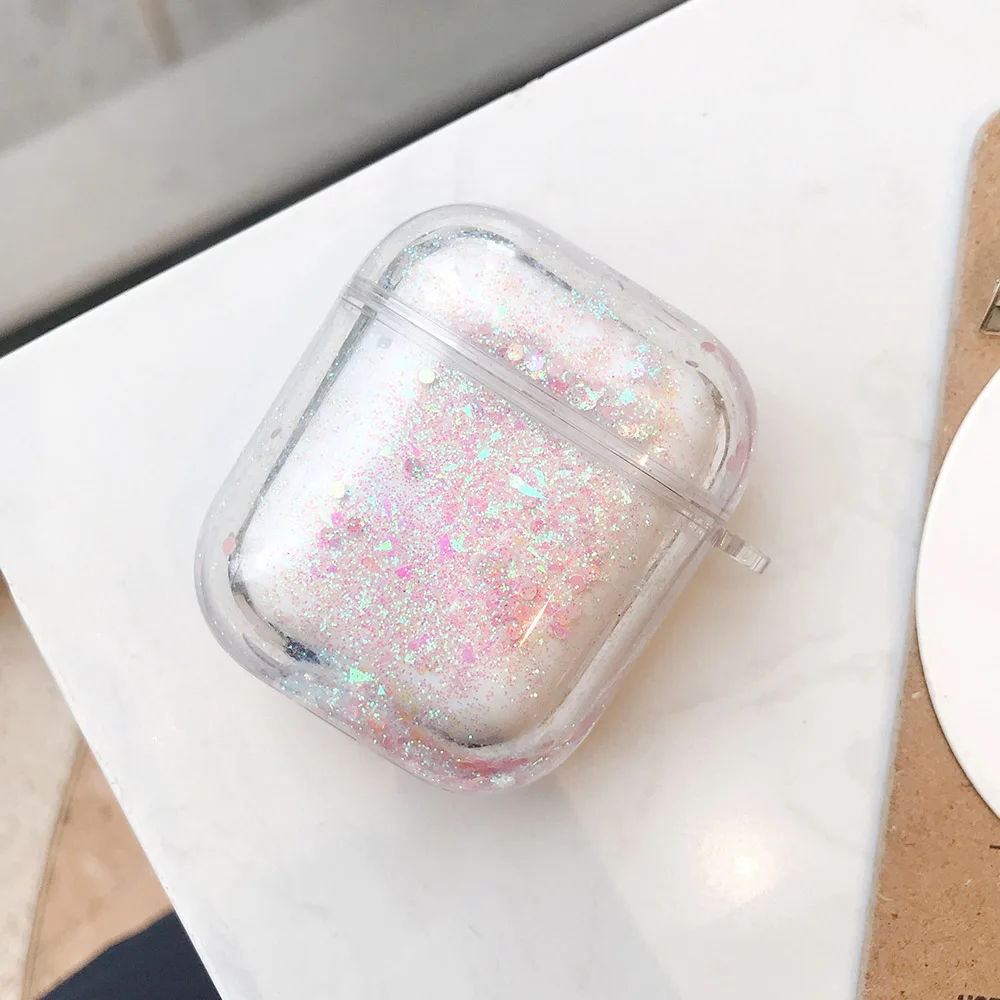 Чехол для наушников с жидкими зыбучими песками для Apple Airpods 2 1 Air Pods с блестящими блестками, чехол для наушников, защитный чехол для наушников AirPod - Цвет: Розовый