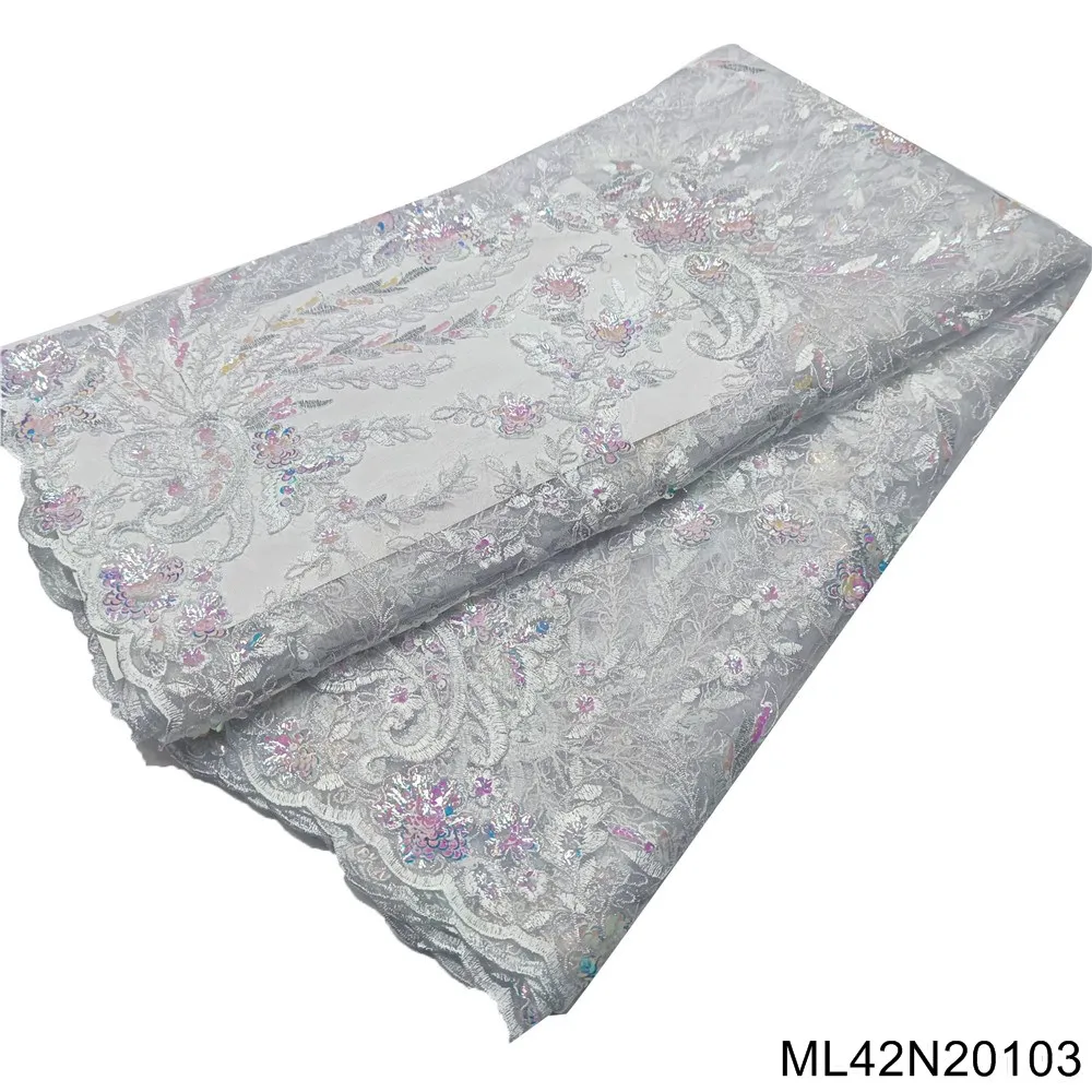 

White french lace nigerian lace net fabric african lace with sequins high quality ML42N201