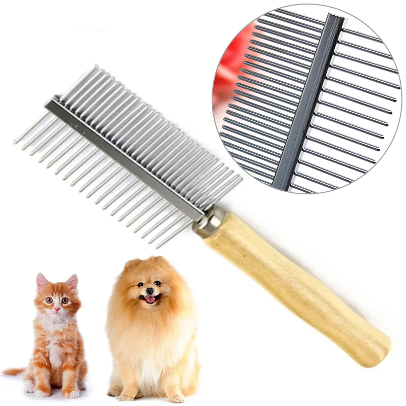 

Pet Dematting Comb Pet Grooming Combs Stainless Steel Wood Handle Dogs Cats Knots Gently Removes Loose Undercoat Mats Tangles