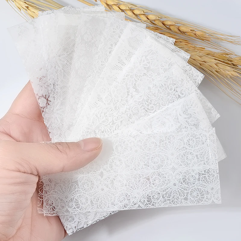 10 шт. белая черная кружевная Фольга для ногтей цветочный Шарм переводная