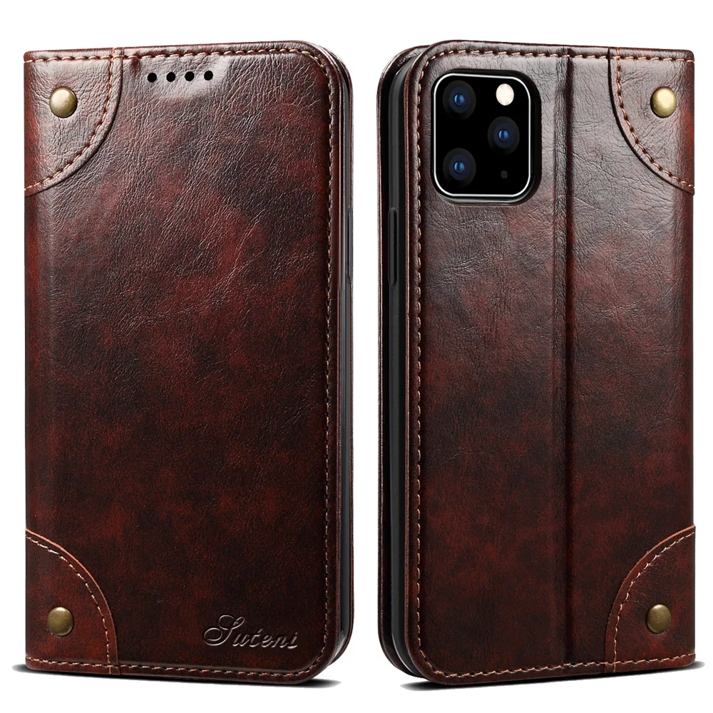 Classic Wallet Flip Genuine Leather Case For Iphone 13 12 11 Pro X Xs Max Xr 6s 7 8 Plus SE Magnetic Book Flip Phone Case Cover