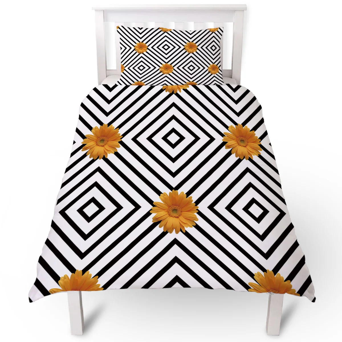 Ромб геометрические желтые хризантемы пододеяльник подушка чехол комплект