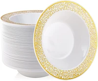 50 disposable gold plastic dessert bowls 12 oz gold lace trim desig soup bowls heavy duty plastic plates for weddingparty