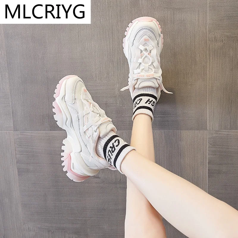 

2021 Fashion Women's Thick-soled Lace-up Shoes Lightweight Comfortable Sneakers Casual Women's Shoes Vulcanized Shoes Women