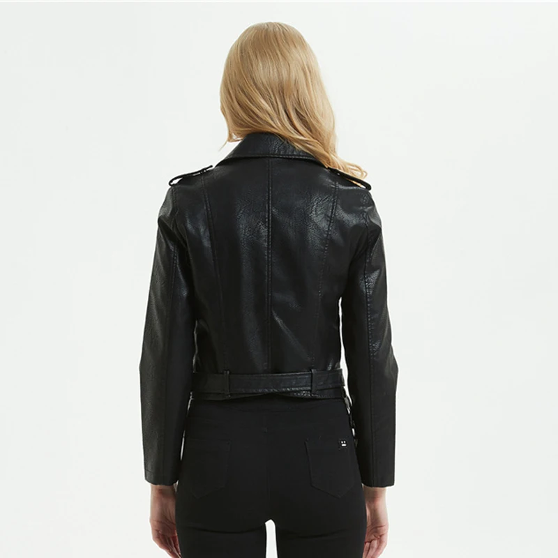 Brand Womens Leather Jacket New Pattern Bright Candy Colors Slim Turn-down Collar Motorcycle Short Autumn Coat With Belt | Женская