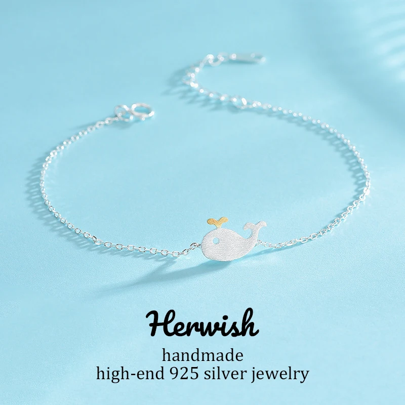 Herwish дизайн синий кит 925 стерлингового серебра Шарм браслет для женщин Kawaii