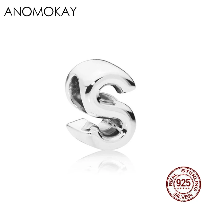 ANOMOKAY, новинка, 925 пробы, серебро, от A до Z, классика, 26 букв, бусины, амулеты, подходят для браслетов Pandora, сделай сам, изготовление ювелирных изделий - Цвет: CYZZ4818-ZM-S