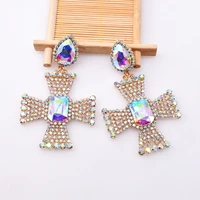 new popular design crystal cross drop earrings for women temperament jewelry s925 needle shiny aaa zirconia birthday party gift