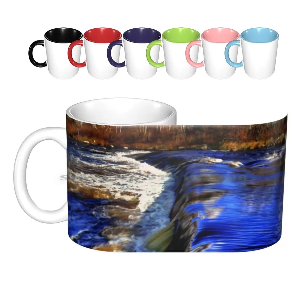 

Rainbow Falls Ceramic Mugs Coffee Cups Milk Tea Mug Autumn Canada Falls Water Falls Water Whiteshell Provincial Park Blue