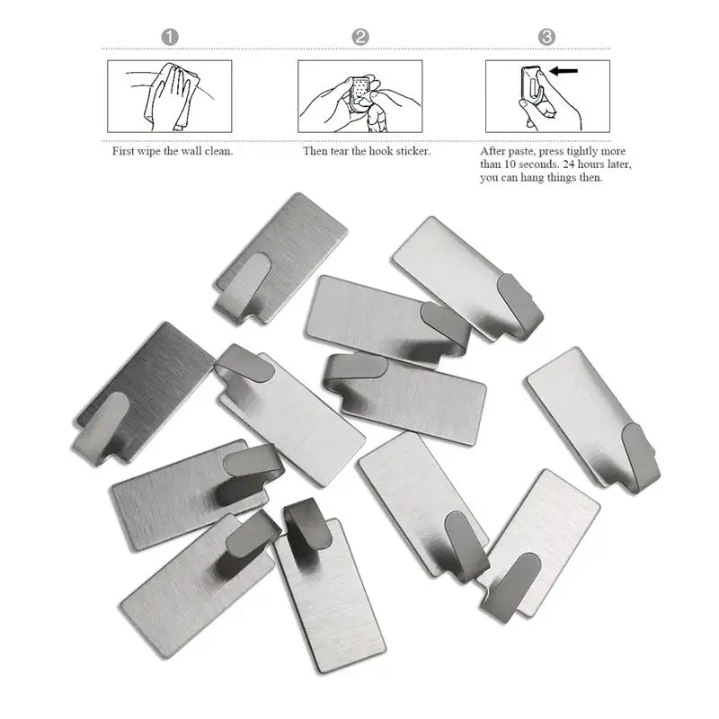 

24 Pcs Stainless Steel Strong Adhesive Hangers Wall Mounted Hooks Coat Hook Traceless Hanger for Bathroom Kitchen