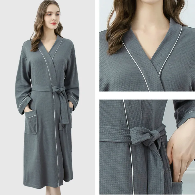 Женская ночная рубашка банный халат вафельный однотонный хлопковый Халат одежда