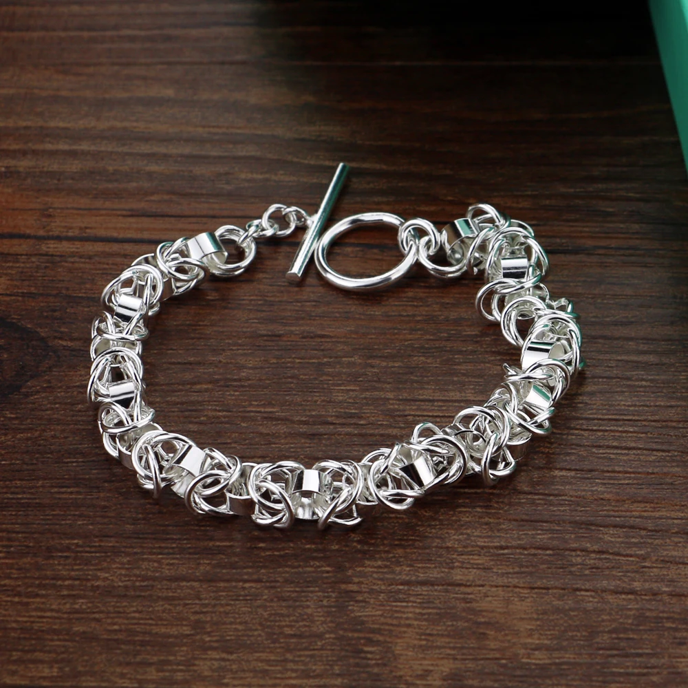 

Creative Unisex 925 Sterling Silver Bracelet Irregular Design 7MM Silver Chain Fine Jewelry Female Charm Bracelet Simple Buckle