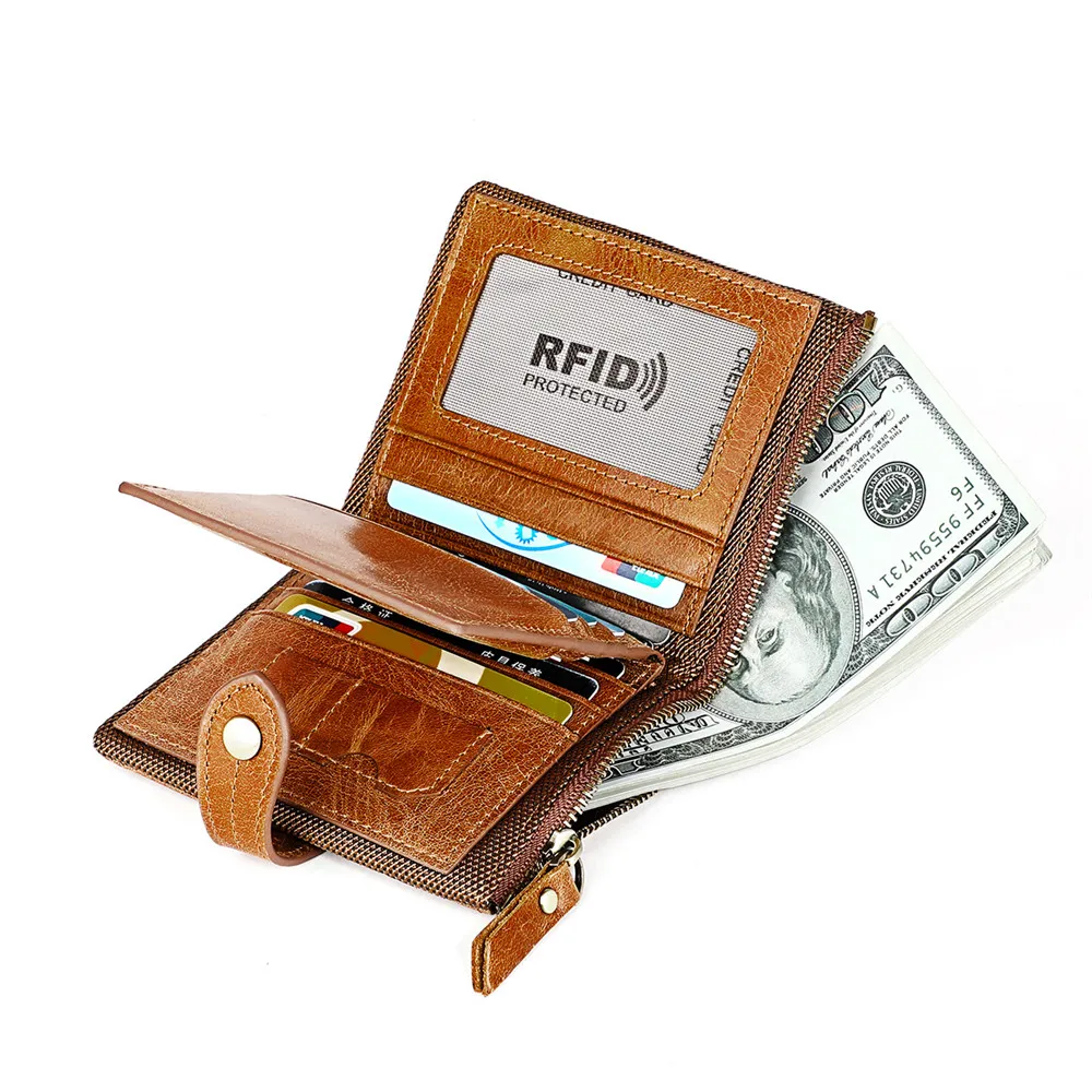 

Genuine Leather Wallet Men's Short Coin Purse Vintage Brand RFID BLOCKING Card Holder Natural Cowhide Wallets Men's Gift