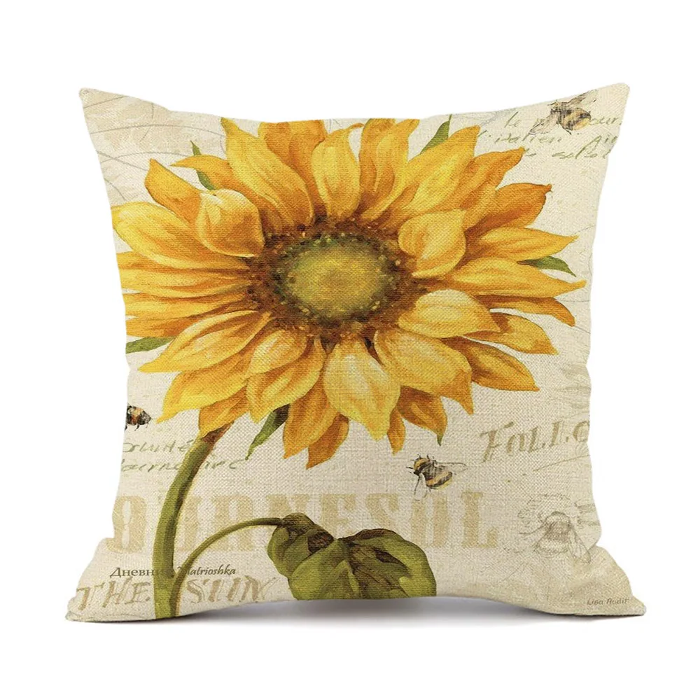 

Classic Sunflower Pattern Cotton and Linen Pillowcase Car Pillow Sofa Cushion Chair Pad Pillows for Living Room Home Decor