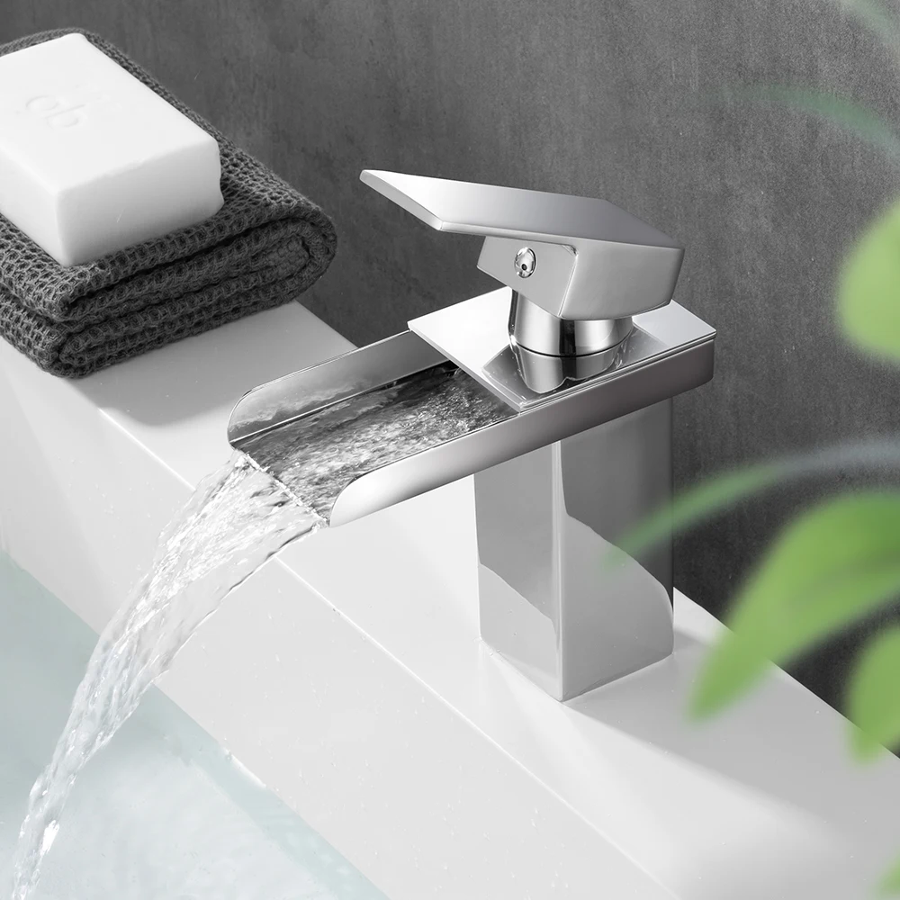 Хромированный смеситель Водопад для ванной комнаты кран раковины с креплением