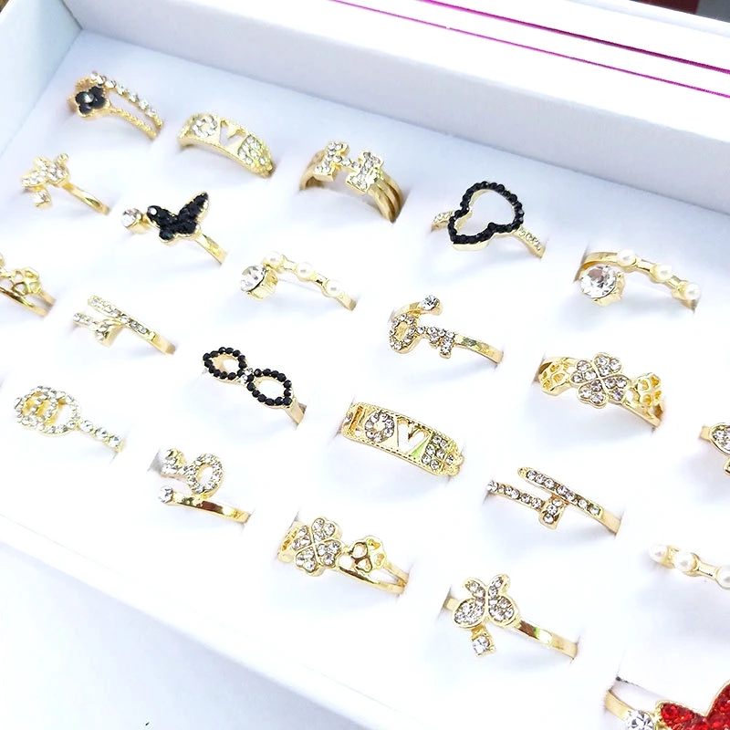 

MixMax 24pcs/Lot Women's Rings Cute Beautiful Rhinestone Party Fashion Jewelry for Girl's Gifts Wholesale Box Packaging