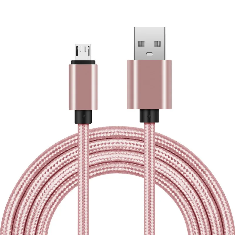 Rose red micro cable Сверхмощный металлический Плетеный IOS Micro USB USB-C Кабель зарядного устройства 1 м 2 м 3M для iPhone X 7 6 5 8 8 плюс XS - Цвет: Rose red micro cable