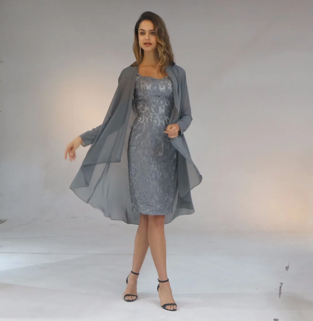 Knee-Length Mother of The Bride Dresses With Chiffon Shawl Formal Dresses Custom Plus Size Mother Of The Bride