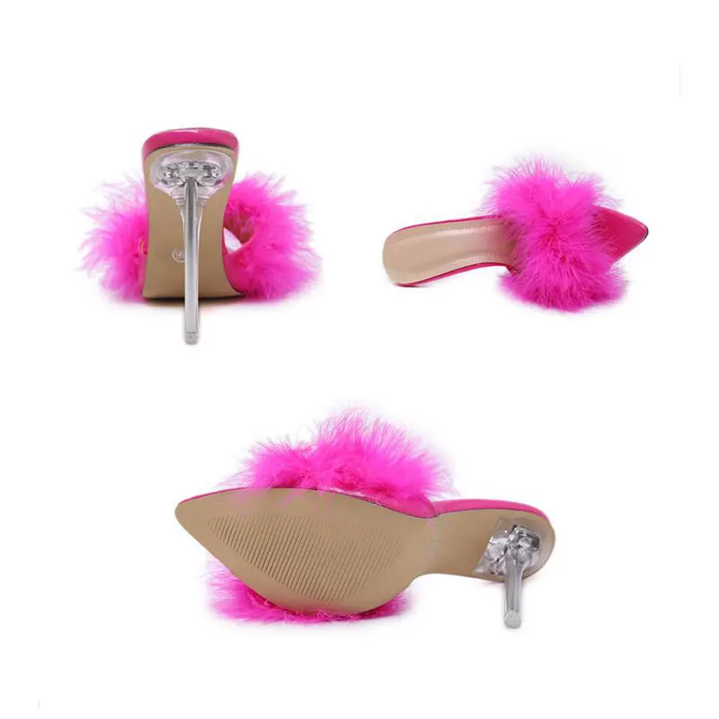 2020 г. новые модные летние туфли-лодочки с перьями и открытым носком для женщин