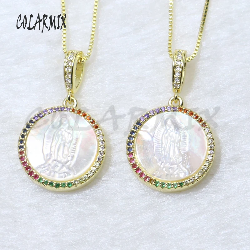 Кулон с изображением девы Марии разноцветная медаль из циркона ожерелье