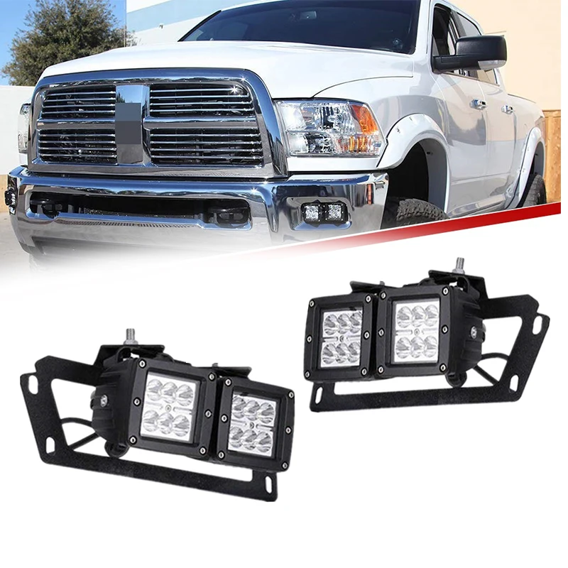 

4x 3" 18W Dually LED Fog Light Pods Work Light w/ Hidden Bumper Mounting Bracket for Dodge 10-15 Ram 2500 3500 09-12 Ram 1500