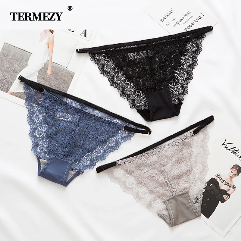 TERMEZY, 3 шт., женские трусики с низкой посадкой, для женщин, стринги, кружевные стринги, трусы для женщин, сексуальное кружевное нижнее белье, однотонное Сексуальное белье
