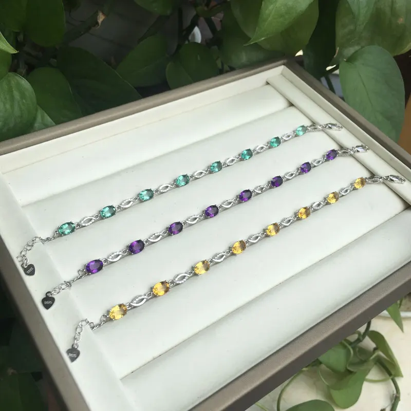 CSJ браслет с натуральным драгоценным камнем аметистом цитрином или зеленым