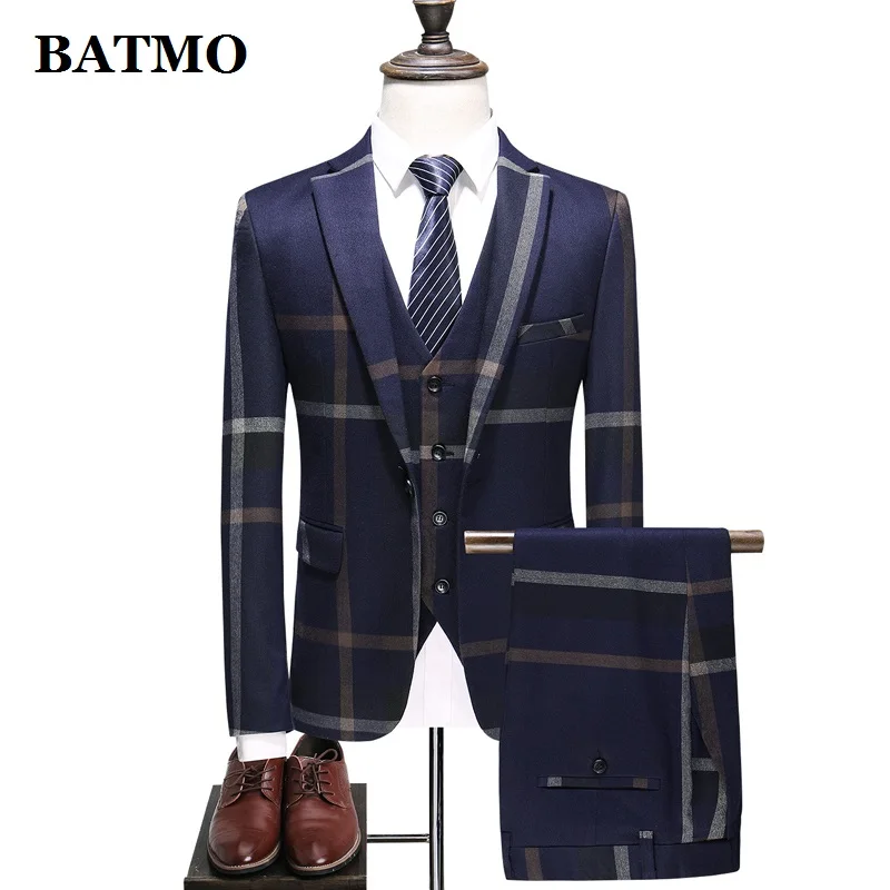 

BATMO 2020 new arrival autumn high quality plaid suits men,men's casual suits,students suits,boys suits,size XS-7XL