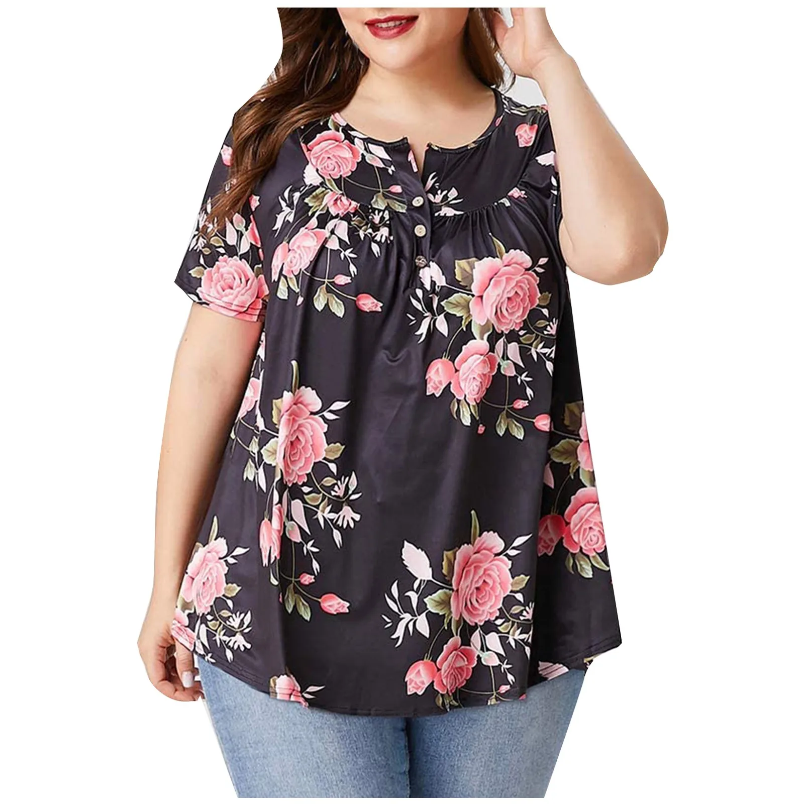 Женские рубашки больших размеров с коротким рукавом Повседневная Блузка в стиле