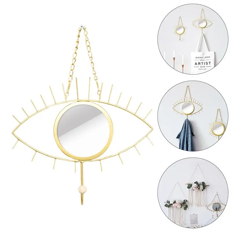 

1pc Eye Shape Iron Wall Hooks With Bathroom Makeup Mirror Wall Hanging Vanity Mirror
