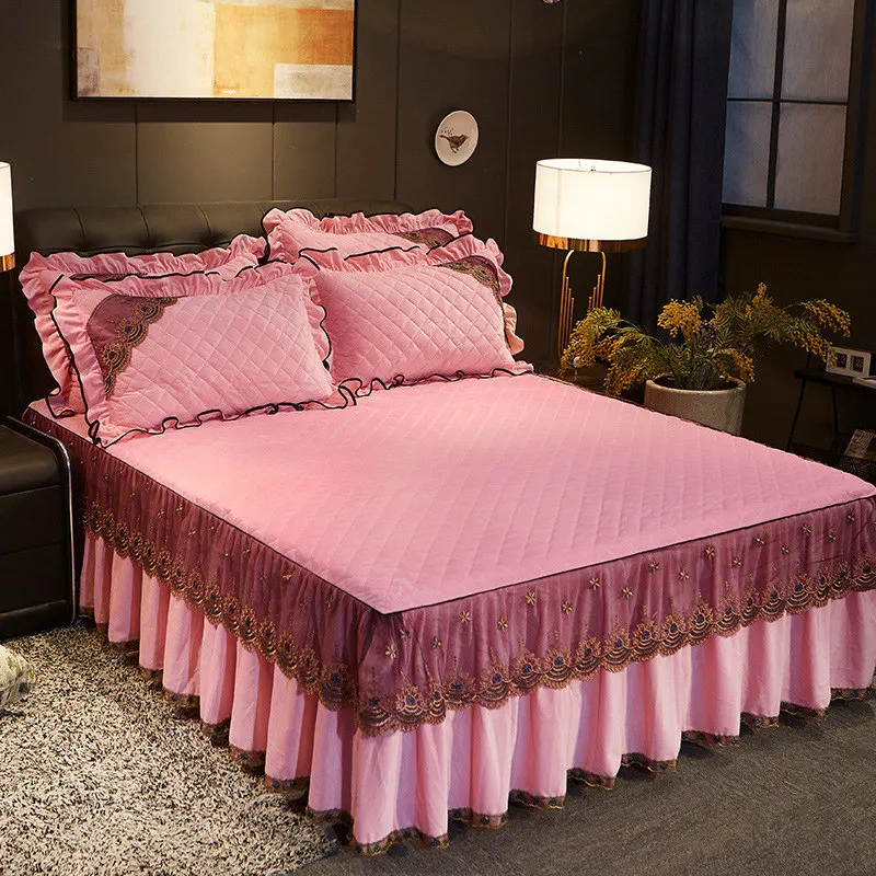 Европейский роскошный бархатный комплект покрывал кружевная юбка с рюшами