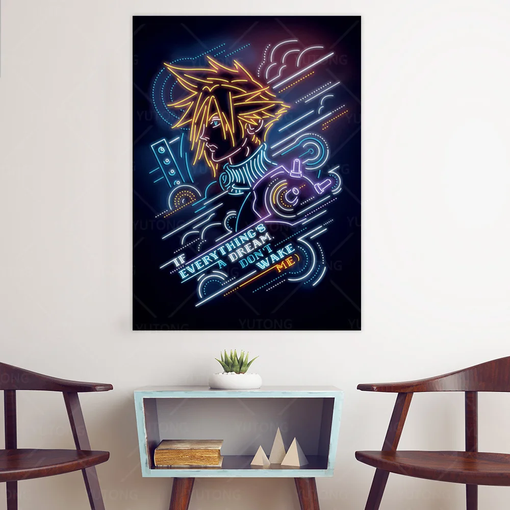 Финальная фантазия 7 Игровой постер Tifa облако и Аэрис Холст Живопись Домашнее