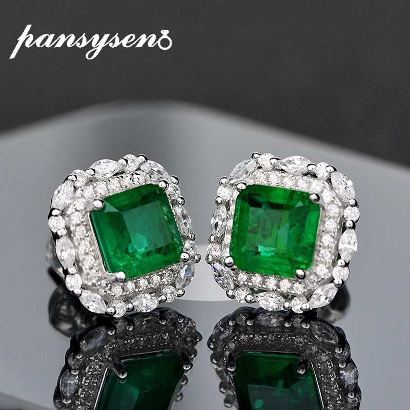 Женские серьги гвоздики из серебра 2020 пробы с изумрудом|Серьги-гвоздики| |