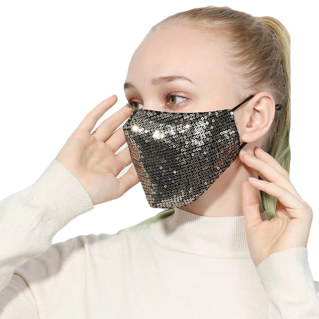 

Women 2PCS Mouth Masks Dust PM2.5 Outdoor Dustproof Washable Reusable Face Mask Laides Party Sequins Protection Masks Drop Ship